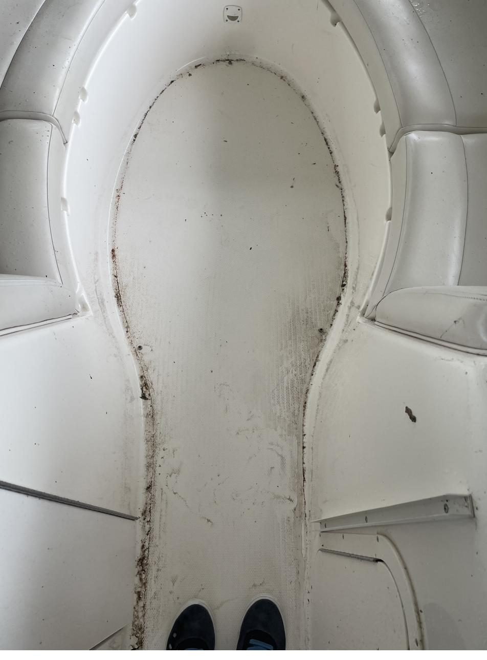 Dirty Chaparral bow floor before deep clean